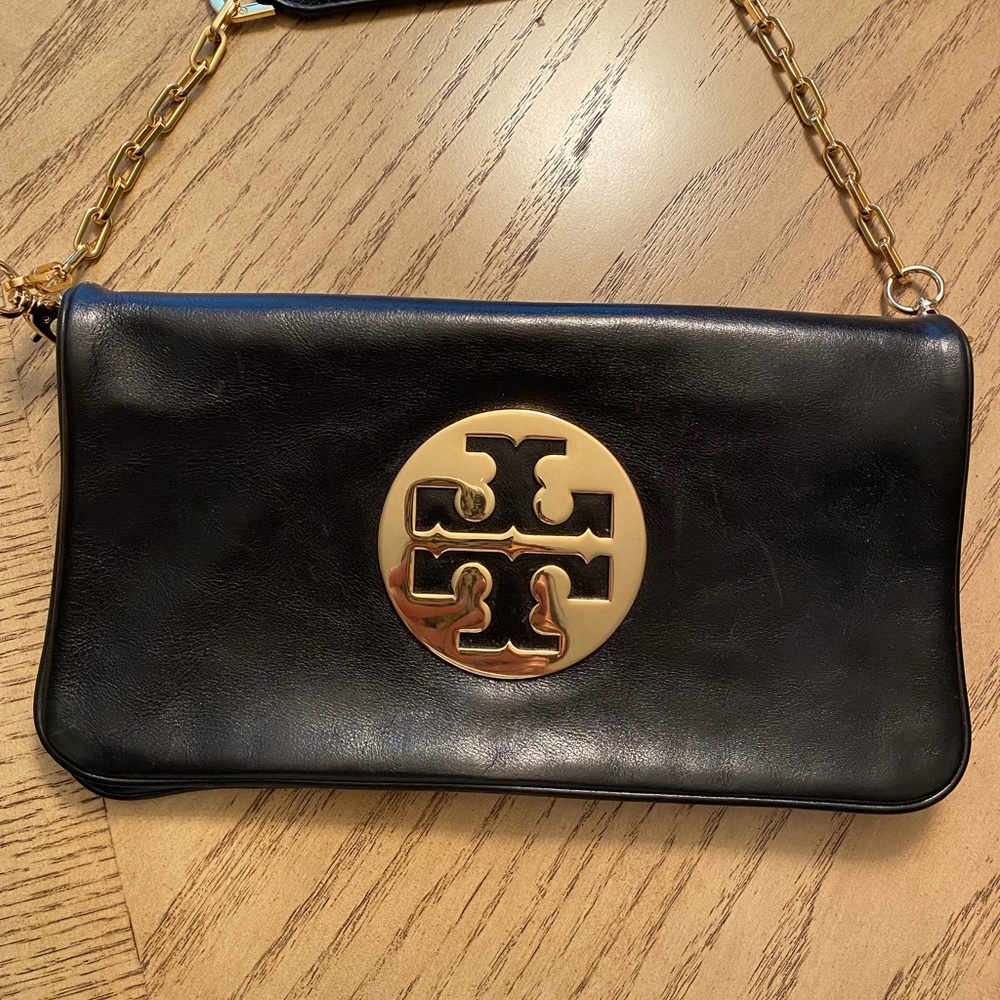 Tory burch black leather shoulder bag